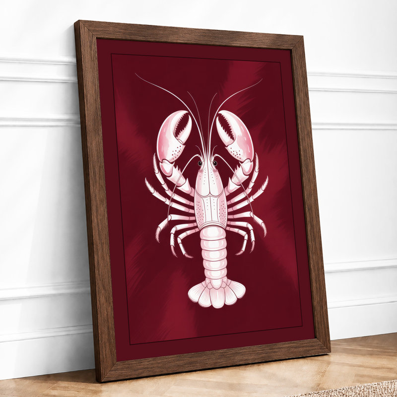 Heraldic Lobster Art Deco - Framed Print, A1 - 84.1 x 59.4 cm, Walnut