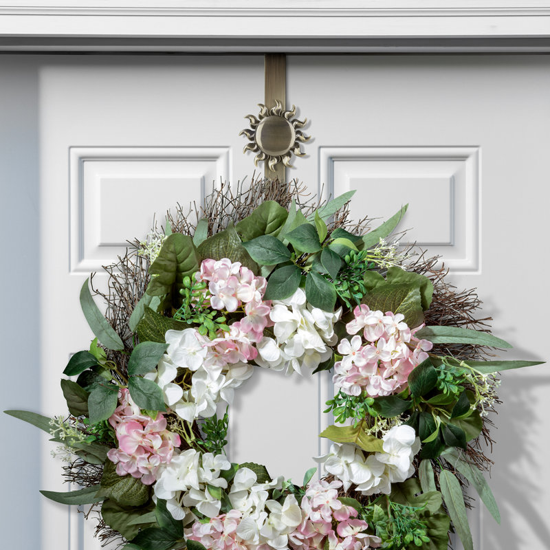 Adjustable Length Wreath Hanger with 4 Interchangeable Icons, Antique Brass