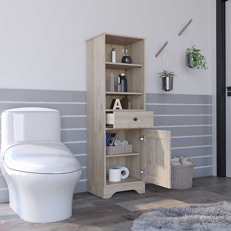 Armoire à linge St. Clair, deux tablettes intérieures, deux tablettes ouvertes, une porte