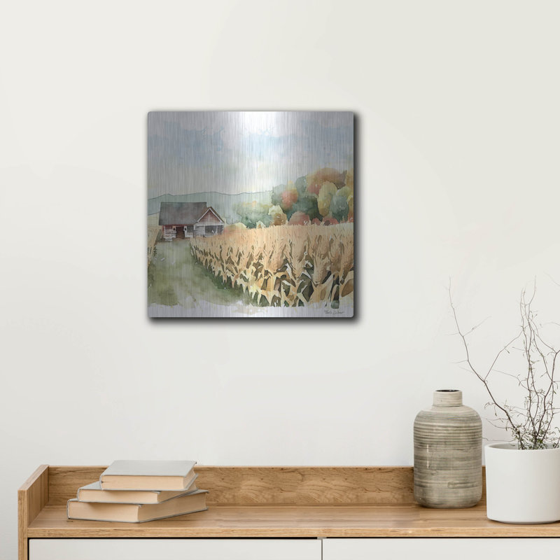  «Countryside Autumn Barn 2» par Nicole DeCamp, art mural en métal, 12 po x 12 po, H 12 po x l 12 po