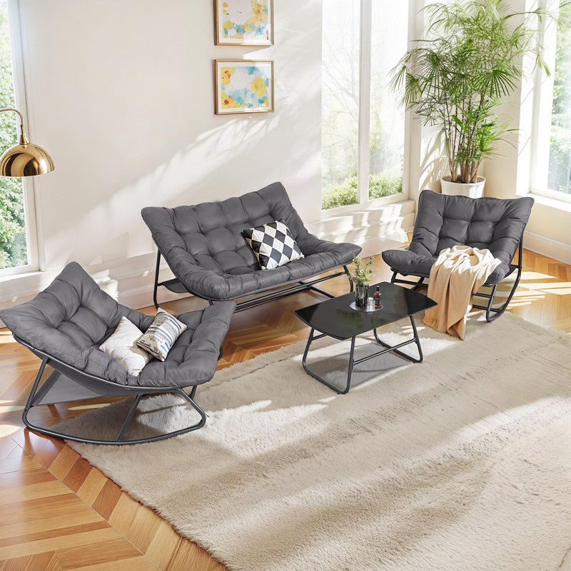 Ensemble de meubles de patio 4 pièces avec chaises berçantes Ebern Designs