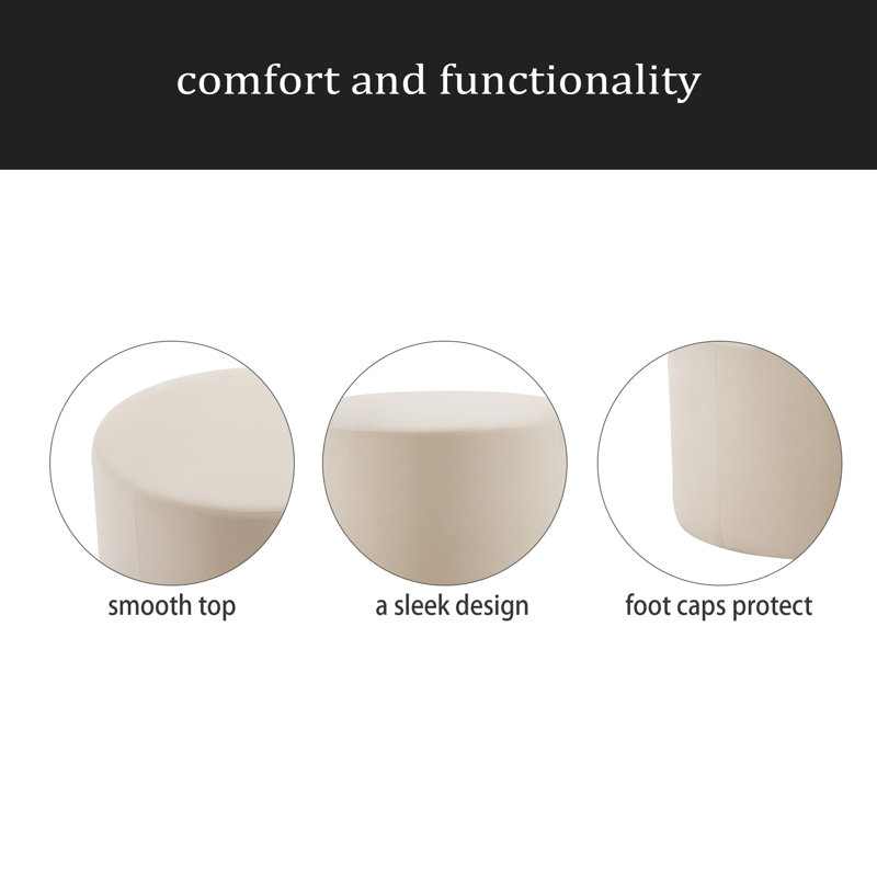 Upholstered Round Ottoman, Cream Velvet