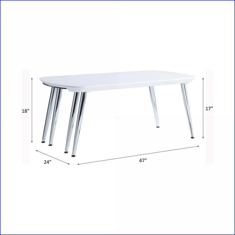 Patine blanche Table basse chromée avec plateau coulissant - Centre de table de salon moderne peu encombrant