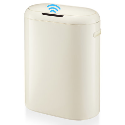 Touchless Motion Detector Trash Can 13 Gallon Slim Kitchen Garbage Bin with Soft-Close Lid Automatic Hands-Free Operation for Kitchen Bathroom Office Light Beige One Size