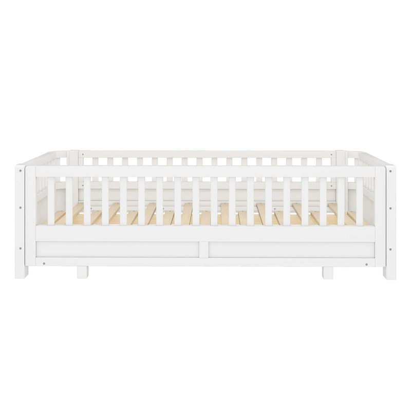 Lit plateforme simple TG avec garde-corps, structure de lit simple TG en bois massif, peut être converti en grand lit plateforme