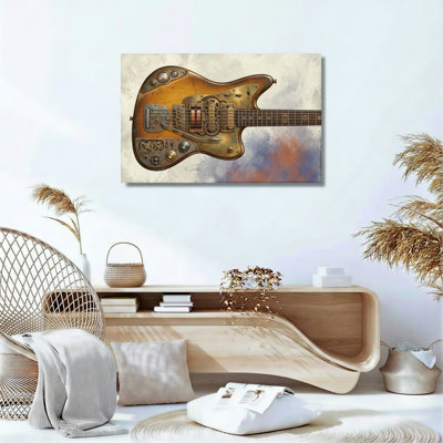 Ensemble d'une toile murale représentant une guitare steampunk
