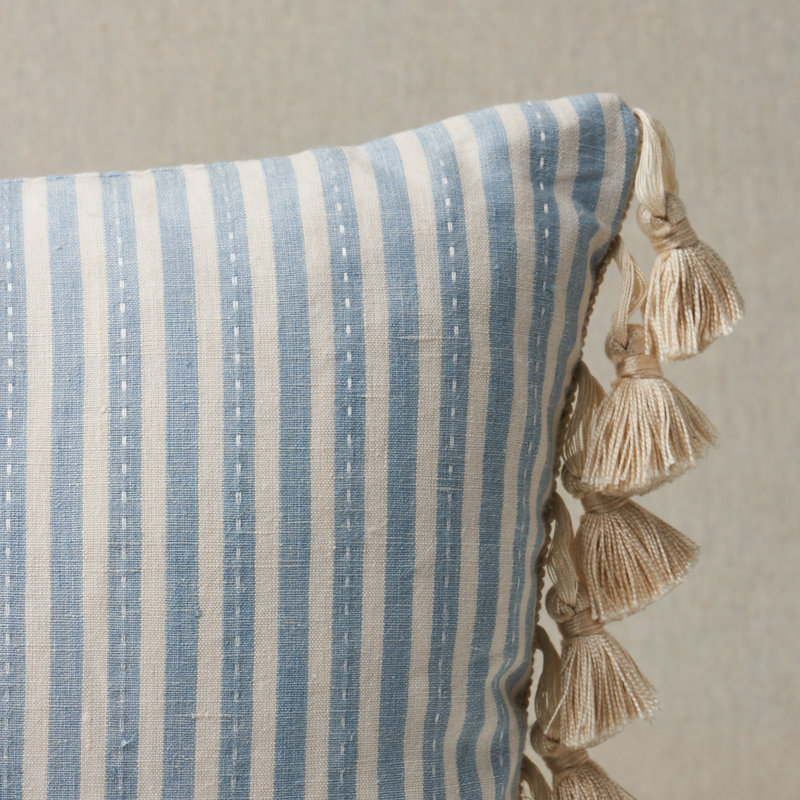 Mathis Ticking Stripe Pillow, Sky, 16" x 12"