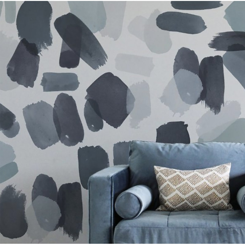 Large Emerald Brushstrokes Wall Decal, Blue/Gray
