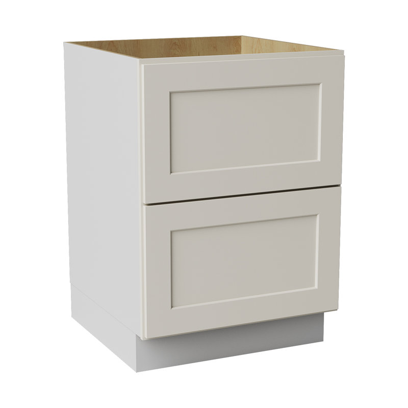 Armoire de cuisine en bois massif prête à assembler, Shaker crème / 2 tiroirs, 24"