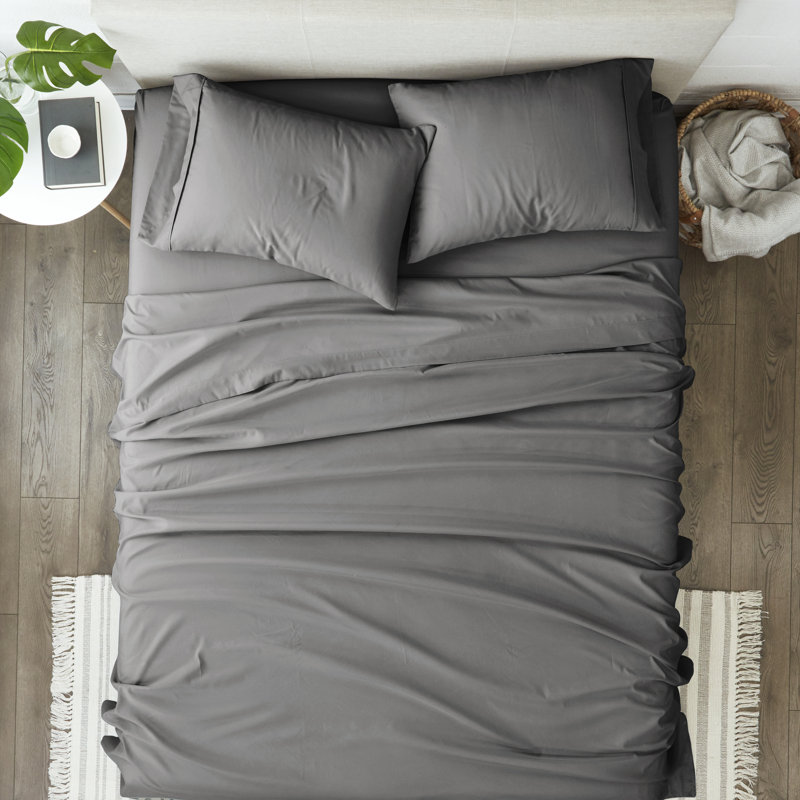 Solid Microfiber Ultra Soft Sheet Set, Queen Sheet Set with 2 Pillowcases, Gray
