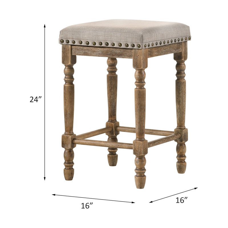 Tabourets de comptoir (2), tissu beige doux, finition chêne vieilli, pour une expérience d'assise luxueuse 2 - Coussin et pieds en tissu