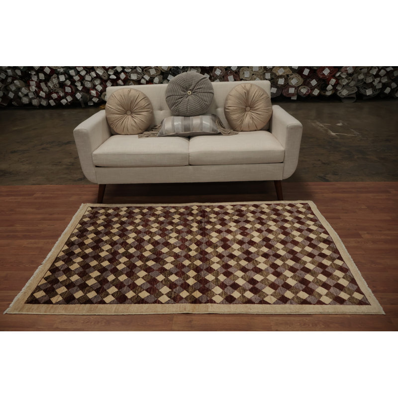 Tapis à carreaux contemporain 4 x 6 parfait pour le salon ou la salle à manger