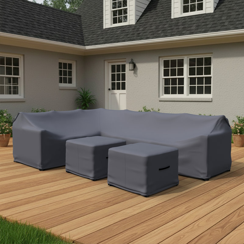 Kahlan 105'' Wide L-Shaped Powder Coated Steel Patio Sectional Furniture Cover Set