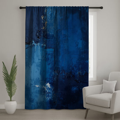 Textured Blue Abstract Window Curtains, Abstract Sheer & Blockout Curtains - 1 Panel