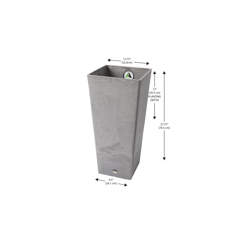 Valencia Tall Charcoal Composite Square Planter with Drainage Holes