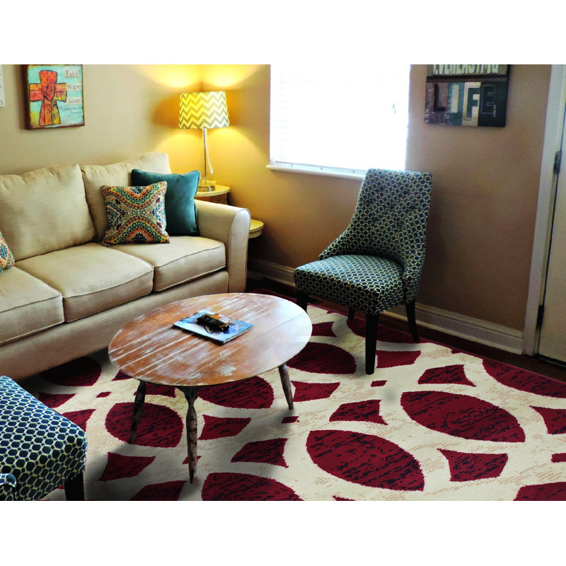Tapis de zone rouge/beige ovale Hanover, Rectangle 5 pi x 7 pi