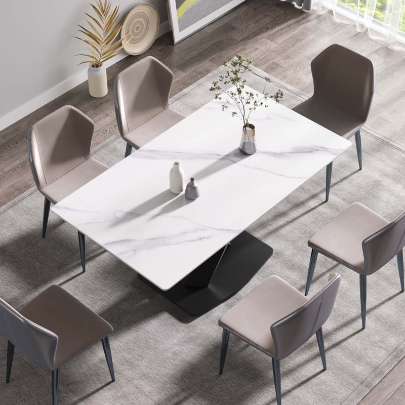 Table de salle à manger en pierre artificielle à bords droits en métal (table seulement), H 29,53 po x L 63 po x l 35,43 po