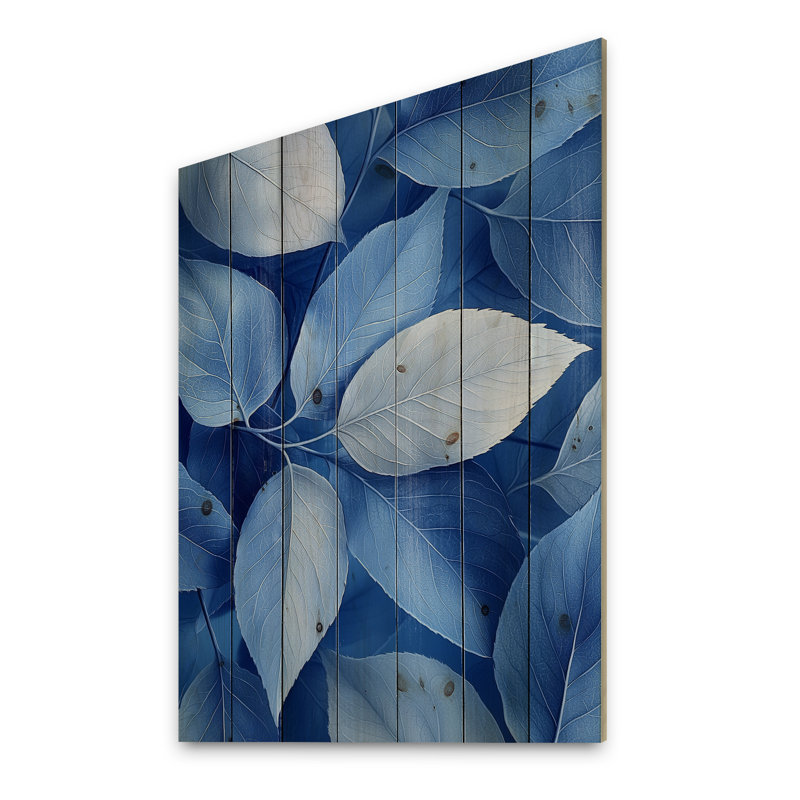 Periwinkle Leaves Of Blue Simplicity II - Leaves Wood Print - On Natural Pine Wood, 44" H x 34" W x 0.78" D