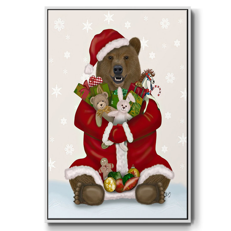 «Christmas Christmas Christmas Bear Hug», reproduction sur toile, H 25 po x l 17 po x P 1,5 po, Cadre blanc