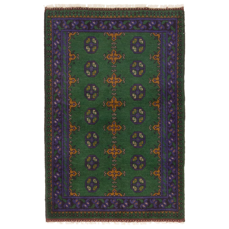 Tapis vert Ouzbék Kargahi 2 pi 9 po x 4 pi 1 po
