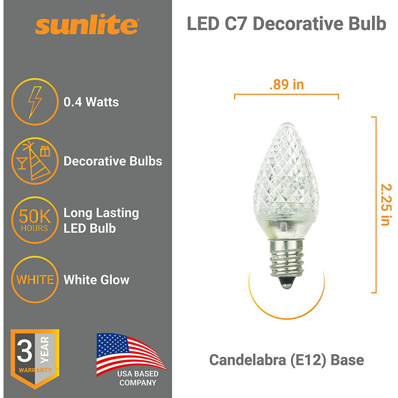 0.4 Watt (7 Watt Equivalent), C7 LED Non-Dimmable Light Bulb, Non-adjustable E12/Candelabra Base