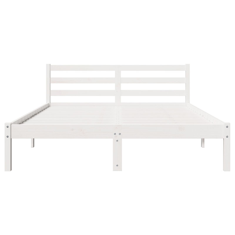 Bed Frame With Headboard Solid Wood Pine, White, 165.5 x 215.5 cm