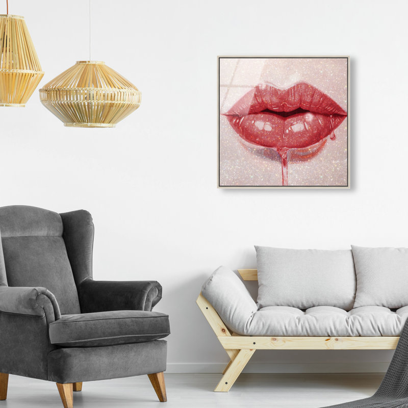 Lux Kiss Burnt Canvas Fashion Print by Oliver Gal, 21"H x 21"W, Silver Frame