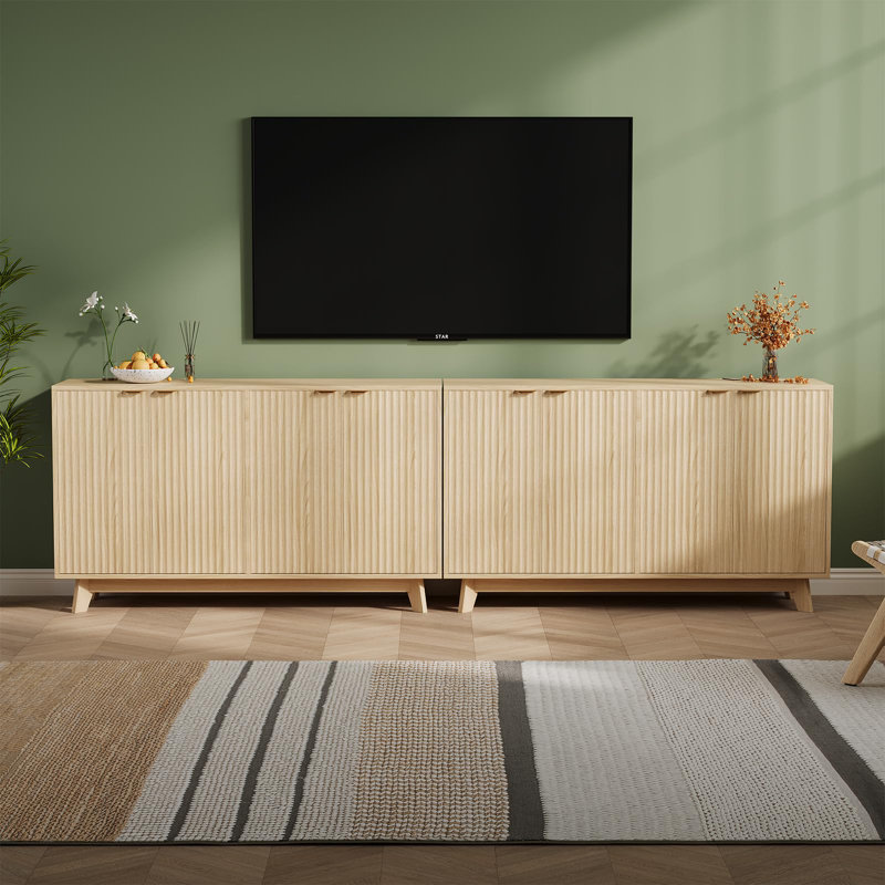 Mid Century Modern Fluted Accent Buffet Cabinet, 55" Sideboard with 4 Doors, Adjustable Shelves, Console Storage Table for Living Room, Kitchen, Entryway