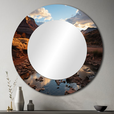 Sunset In Utah Mountain III - Utah Wall Mirror, Yellow Round Decorative Mirror, Printed Metal Art