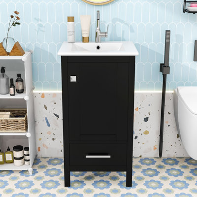 Meuble-lavabo compact 18 po avec lavabo et rangement à fermeture en douceur