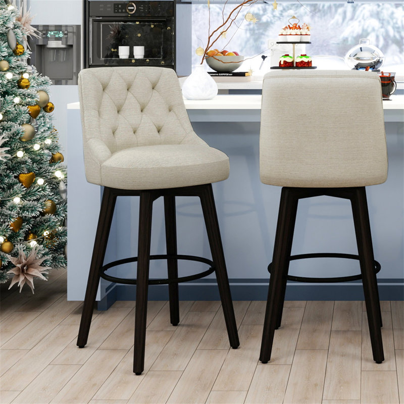 Tabouret de bar et de comptoir pivotant Kiliam, Tabouret de bar (siège d’une hauteur de 30 po), Crème, crème, 2