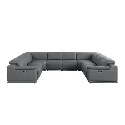 8-Piece U-Shaped Power Reclining Sectional In Genuine Leather – 4 Recliners