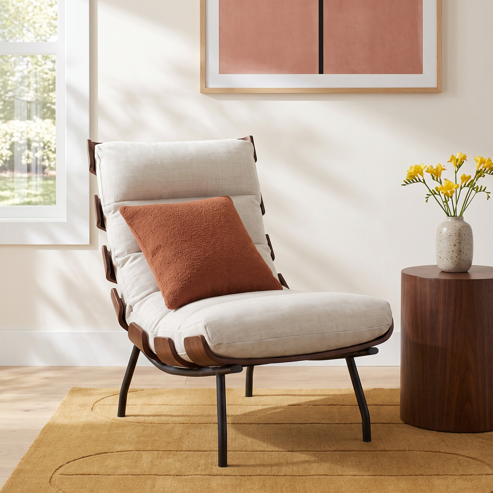 Malin Genuine Leather Lounge Chair, Oatmeal Polyester Blend