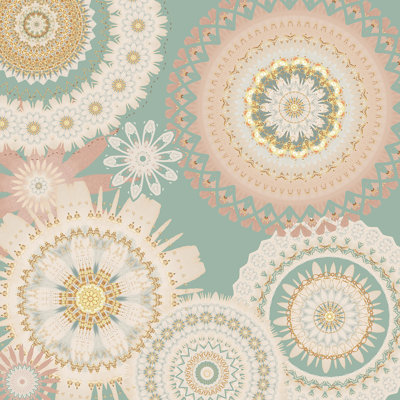 Mandala rose et menthe doré
