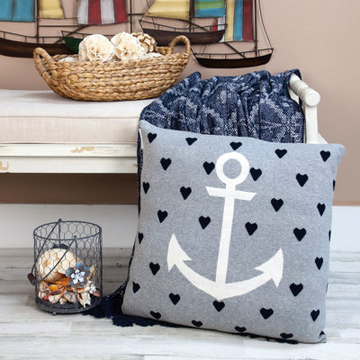 Gail Nautical Gray Throw Pillow
