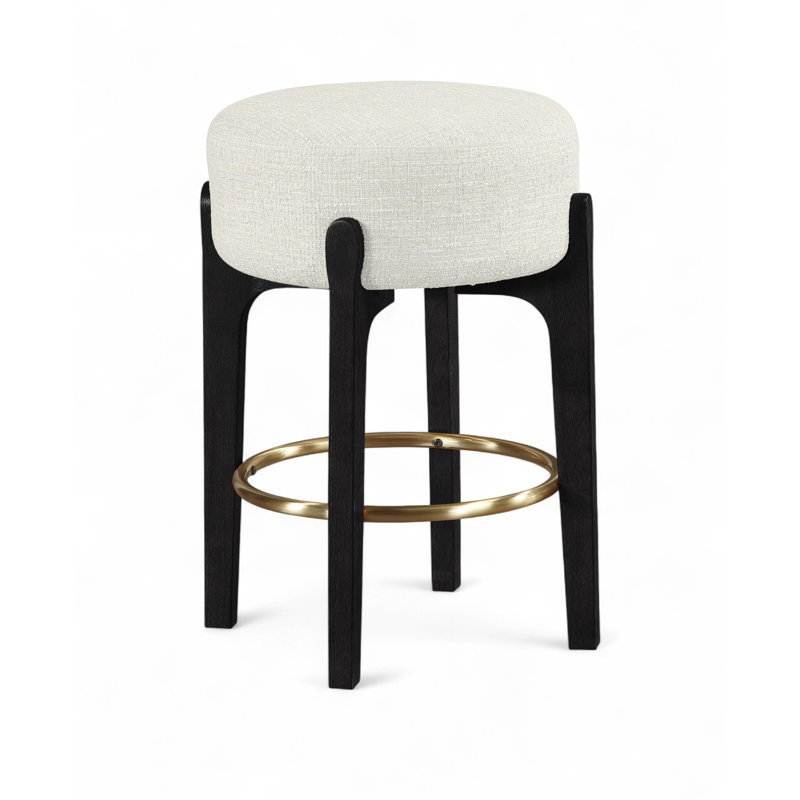 Tabouret de comptoir rembourré en tissu Maud, Siège crème / cadre noir