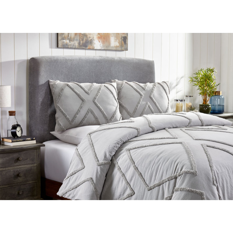 Cotton Duvet Cover, Gray, Queen Duvet Cover + 2 Shams