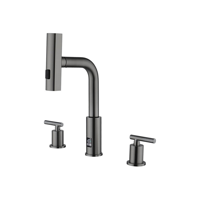 Lefton Waterfall Pull-out Bathroom Faucet 3 Hole With Temperature Display In Fahrenheit (battery-free), 8-inch Widespread Vanity Faucet For Bathroom Sink With 2 Handles