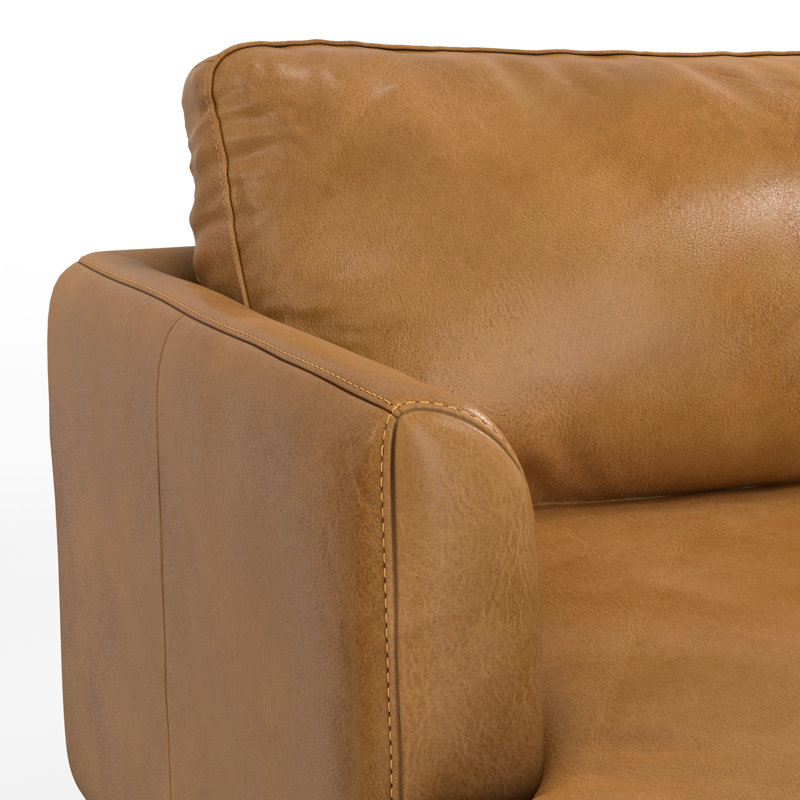 Livingston Top Grain Genuine Leather Mid-Century Modern Sofa With Solid Wood Frame For Living Room, 76" W, Sienna 