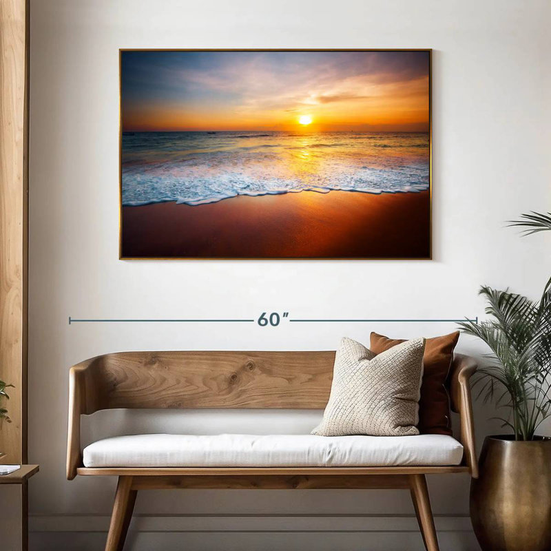 Coucher de soleil sur les vagues mousseuses, 46 po x 31 po, Cadre flottant doré