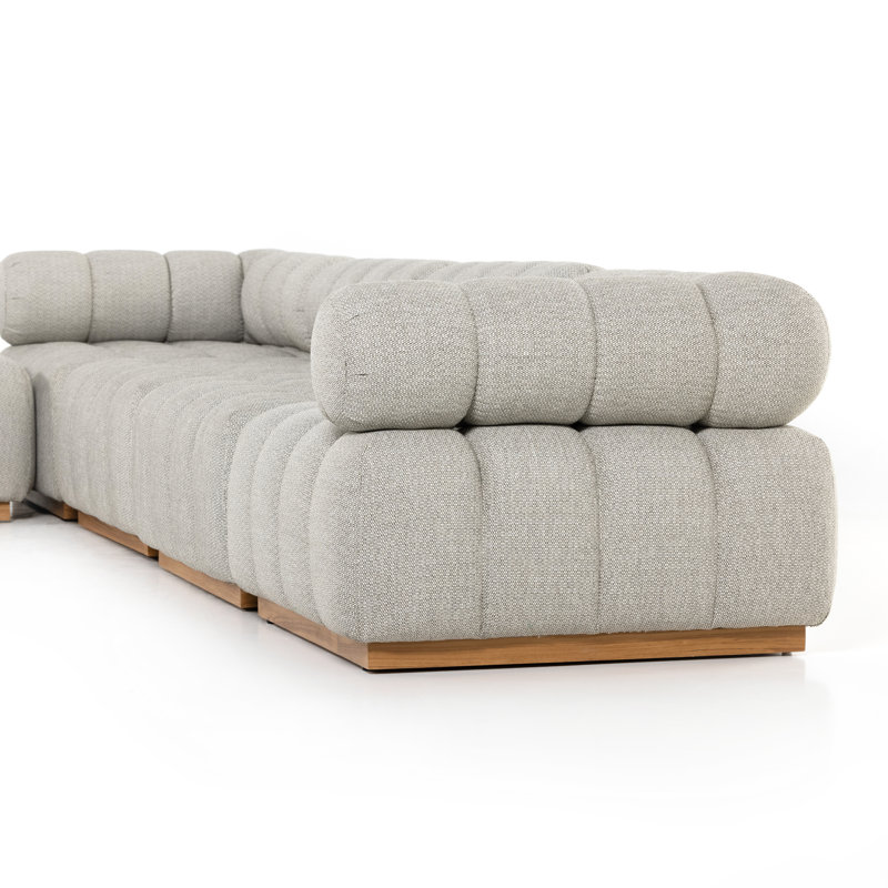 Roma Outdoor 4Pc Sectional W/ Ottoman-Hayes Cream, Faye Ash Cushion/Natural Teak Frame