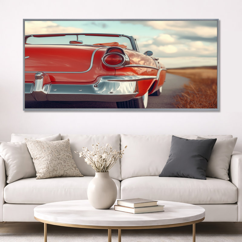 Décoration rétro rétro classique I - décoration murale rouge rétro, H 28 po x l 60 po, Encadrement argenté