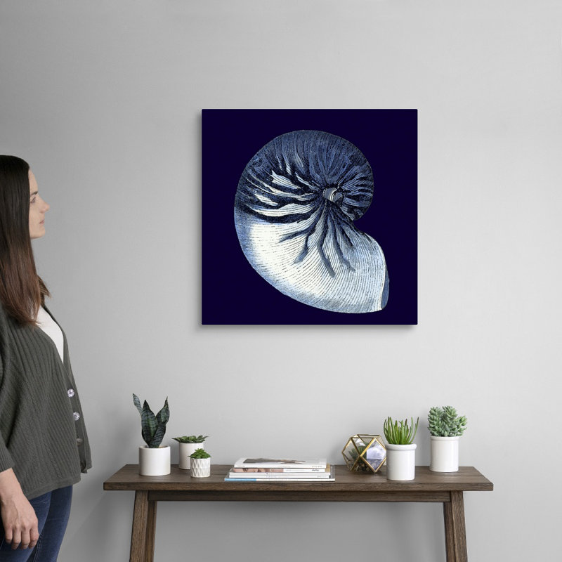 « Indigo shells VII » par vision studio-impression, Toile tendue, H 16 po x l 16 po x 1,25 po
