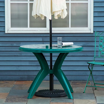 Table de patio ronde en plastique avec trou pour parasol de 36,25 po de diamètre Outsunny