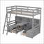 Lit mezzanine simple en bois composite avec bureau, tablettes de rangement et amp; Tiroirs - Aucun sommier nécessaire, gris - Idéal pour les petits espaces, les dortoirs-119436941