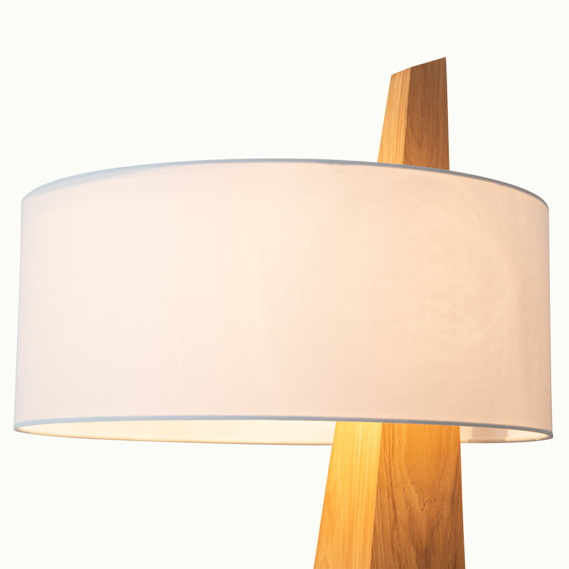 Lampe sur pied Obelisk - 63 po, bois de châtaignier, abat-jour en coton et lin blanc, Bois de frêne naturel