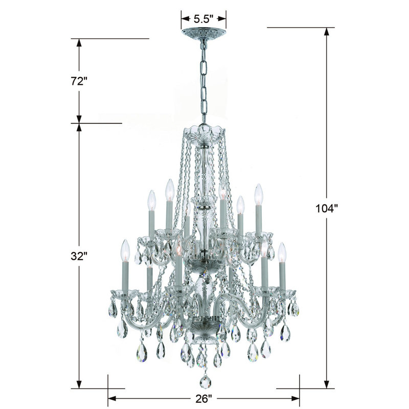 Wehr 12 - Light Candle Style Tiered Chandelier, Swarovski Strass/Chrome