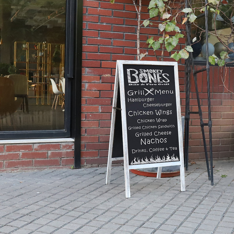 Large Wooden A-frame Chalkboard Tall Professional Magnetic Surface 2-sided Sign Menu Outdoor, Grey Wood