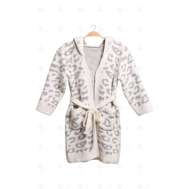 Peignoir à capuchon doux pour enfants avec ceinture à poches avant - Gris, Gris
