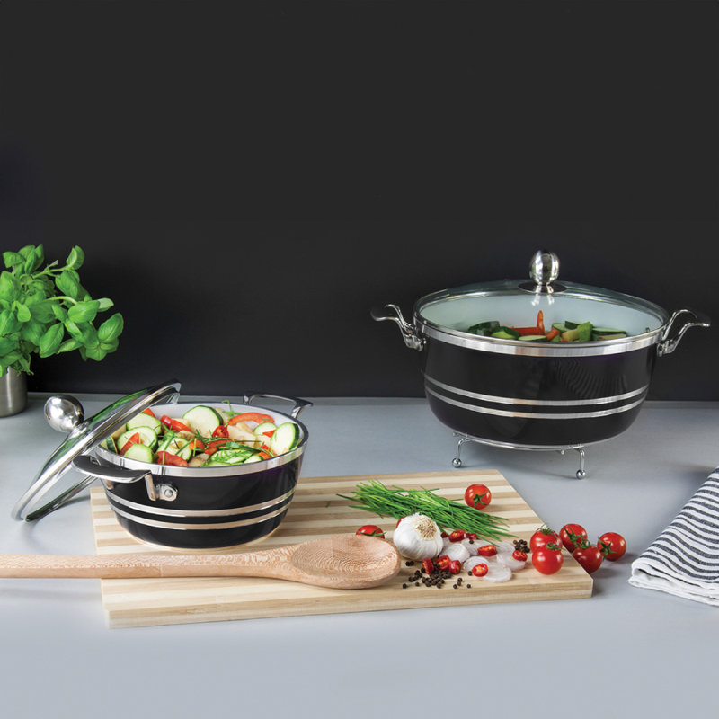 SQ Professional Metallic 5 - Piece Non-Stick Aluminium Cookware Set- Induction Ready, Onyx-Black